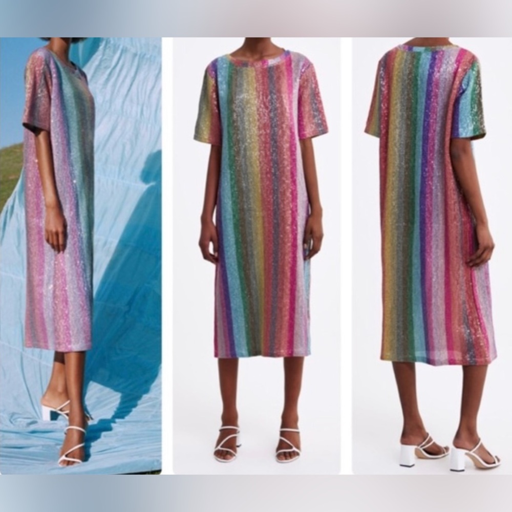 ZARA Multi Colored Sequin Maxi Dress Sz Medium